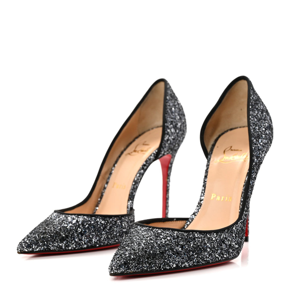 Christian Louboutin Glitter Fabric Women's Iriza 100 Pumps 38 Black