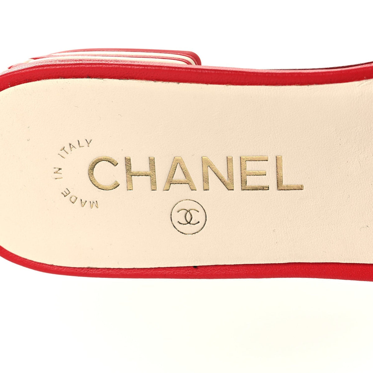 Chanel Lambskin Women's Braided CC Sandals 38.5 White Red