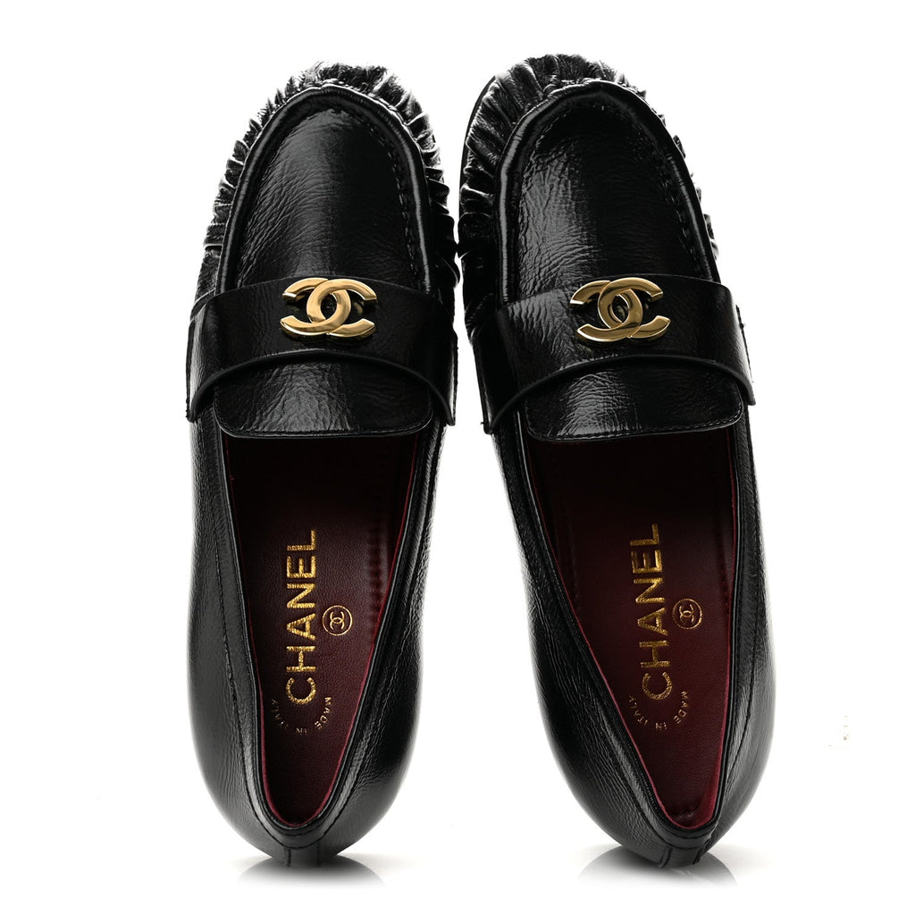 Chanel Crumpled Shiny Lambskin CC Women's Loafers