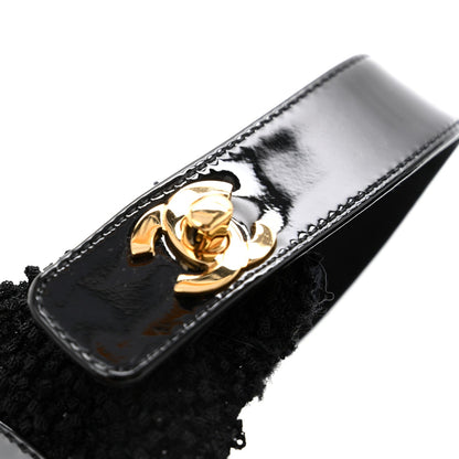 Chanel Tweed Patent Women's Cap Toe Ballerina Flats 37.5 Black