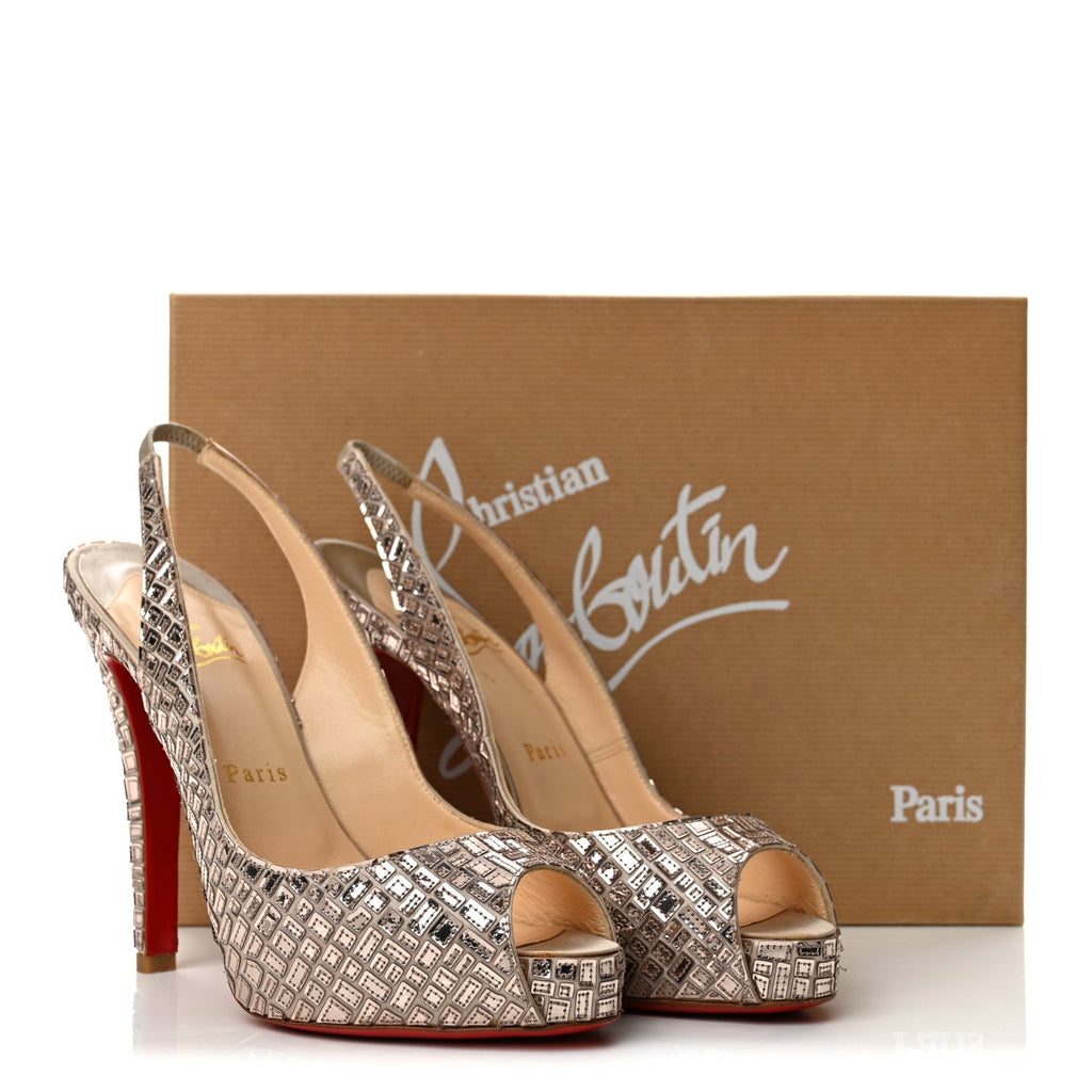 Christian Louboutin Satin Women's Mosaique No Prive 120 Pumps 37.5 Silver