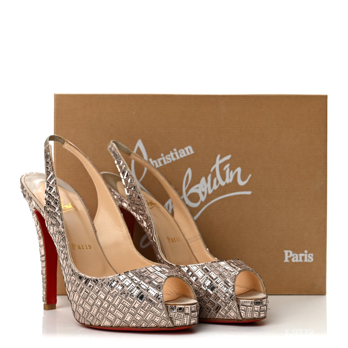 Christian Louboutin Satin Women's Mosaique No Prive 120 Pumps 37.5 Silver