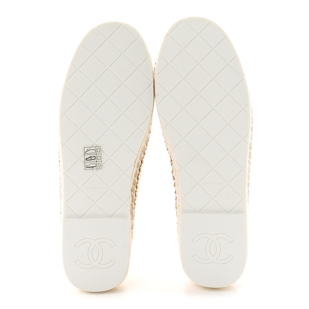 Chanel Shiny Lambskin Grosgrain CC Women's Espadrilles White Black