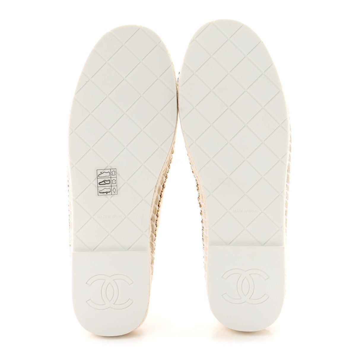 Chanel Shiny Lambskin Grosgrain CC Women's Espadrilles White Black