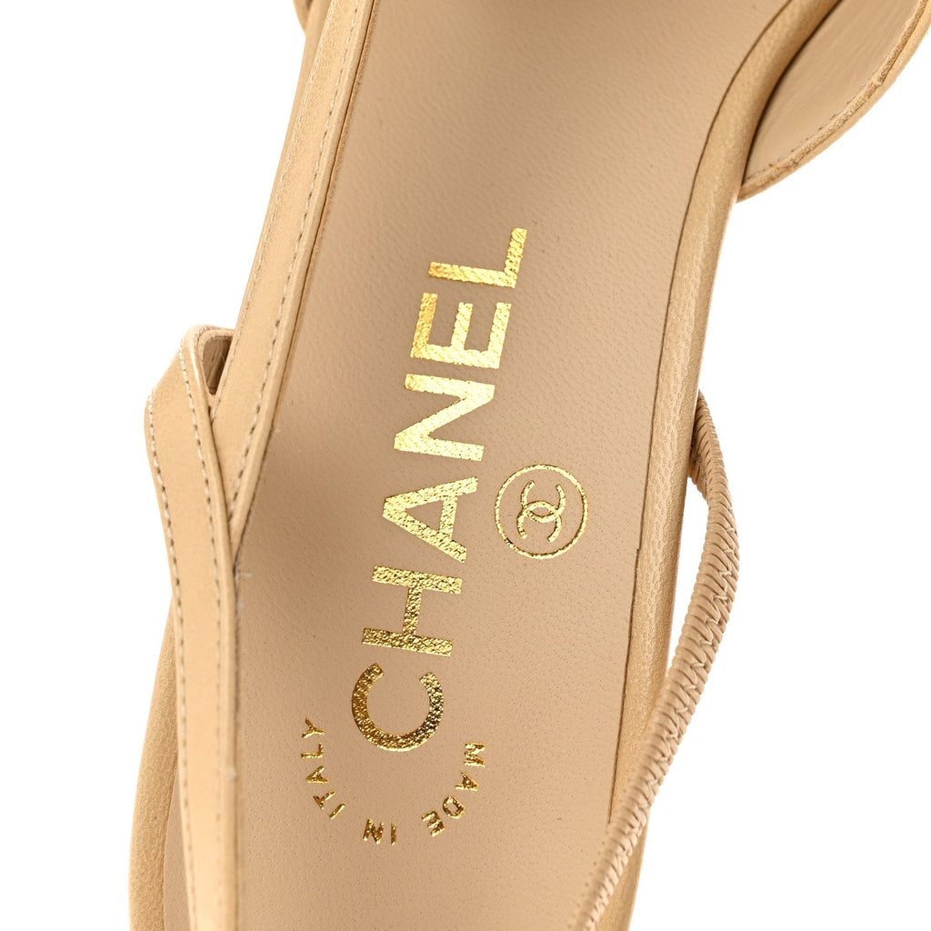 Chanel Goatskin Grosgrain CC Cap Toe Women's Slingback Pumps