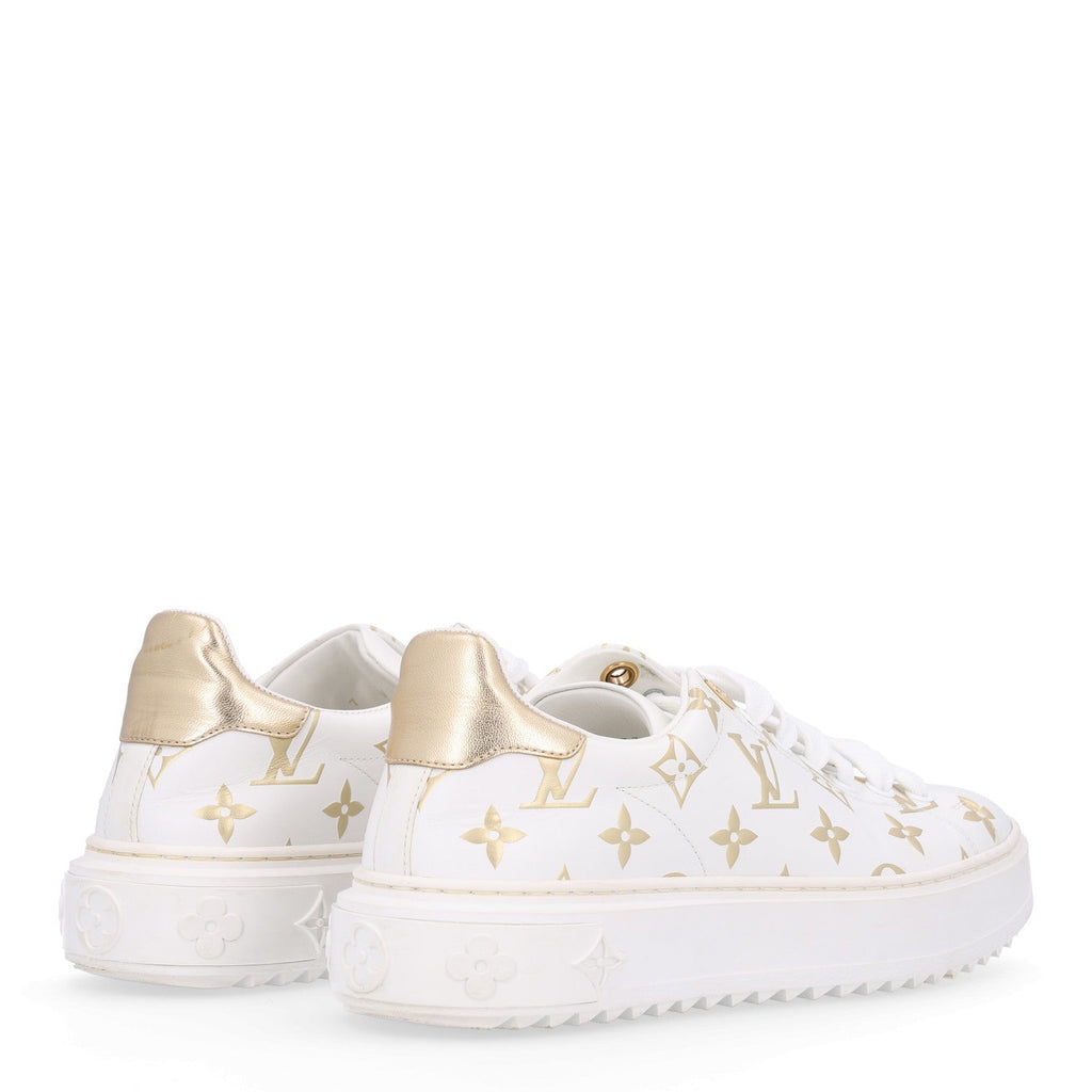 Louis Vuitton Calfskin Women's Monogram Debossed Time Out Sneakers 37 Gold