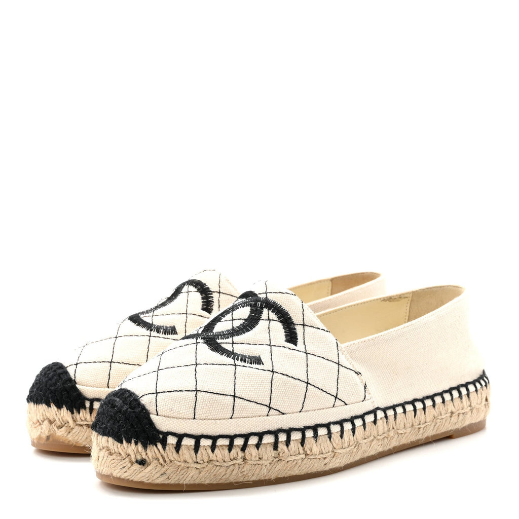 Chanel Fabric Women's Biarritz CC Espadrilles 36 Beige Black