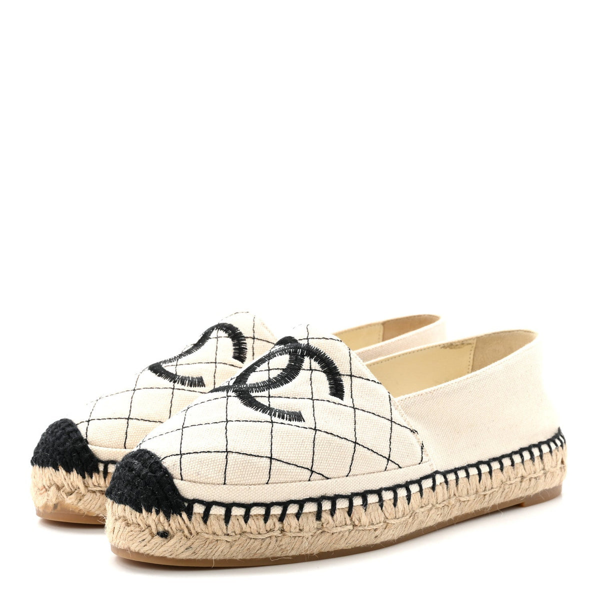 Chanel Fabric Women's Biarritz CC Espadrilles 36 Beige Black