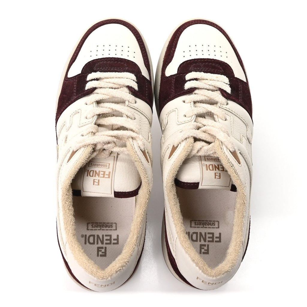 Fendi Grained Calfskin Men's Match Low Top Sneakers 7 White Burgundy Amber