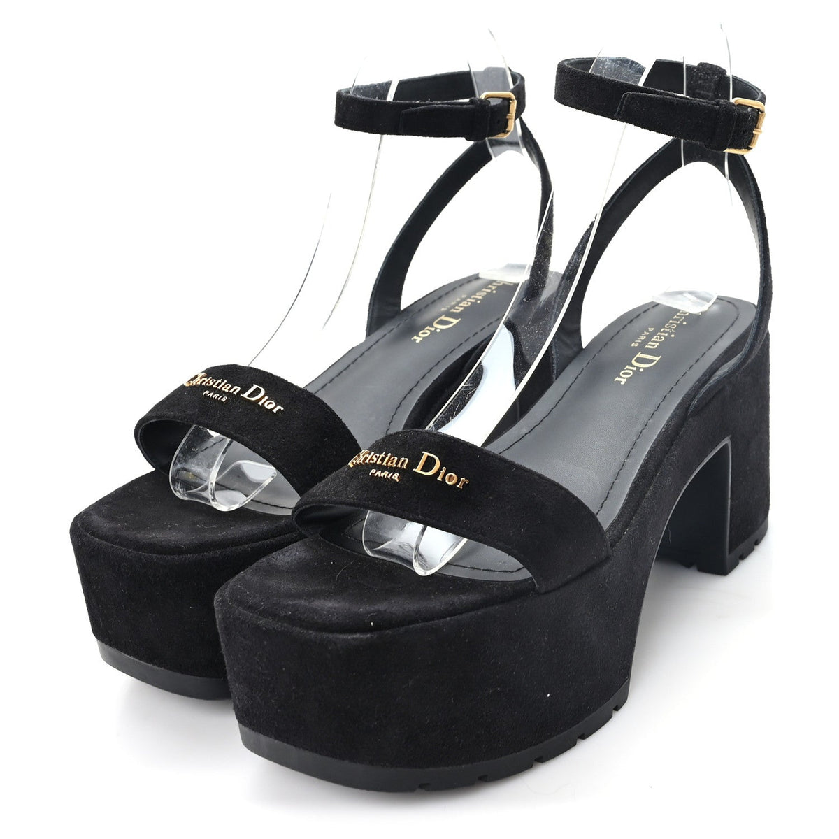 Christian Dior Calfskin Suede Women's Dway Platform Sandals 37 Black