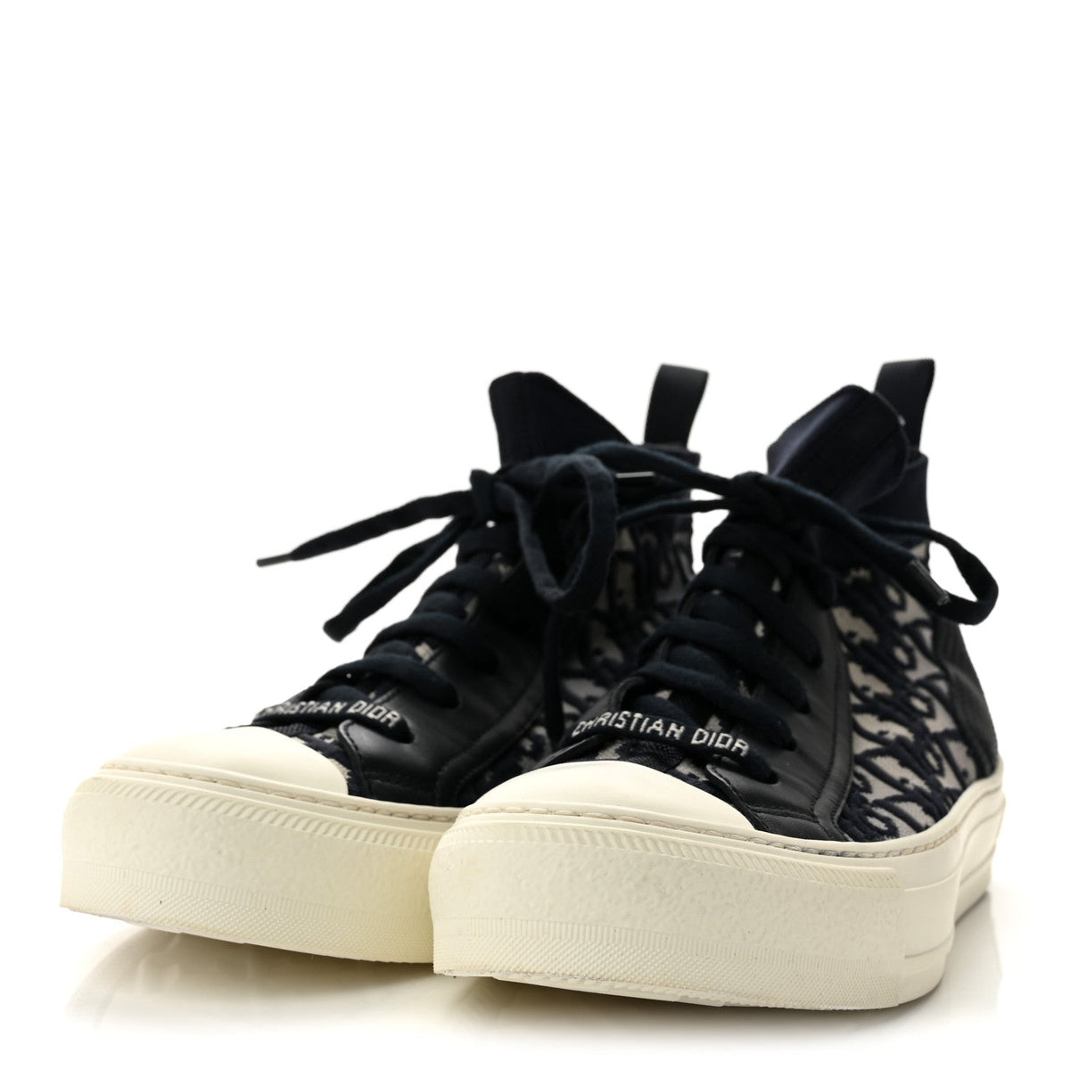 Dior Technical Knit Calfskin Women's Oblique Walk'n'Dior Mid Top Sneakers 36.5 Deep Blue