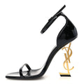 Saint Laurent Patent Calfskin Women's Opyum 110 Sandals 37.5 Black Gold