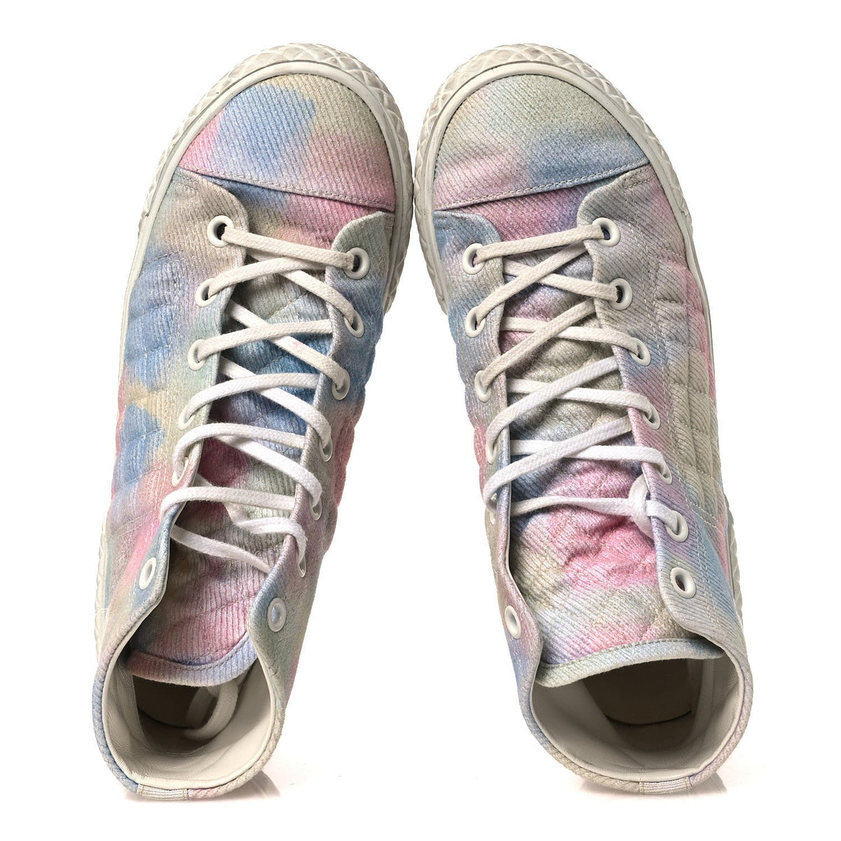 Chanel Printed Fabric Women's High Top CC Sneakers 39 Green Pink Blue White