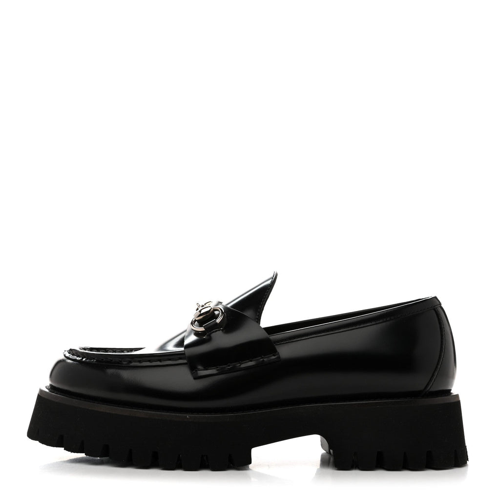 Gucci Cordovan Lux Women's Horsebit 45mm Platform Loafers 39.5 Black