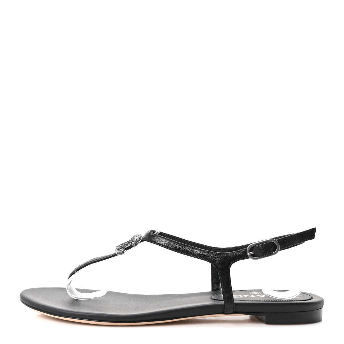 Chanel Lambskin Crystal Women's CC Thong Sandals 38 Black