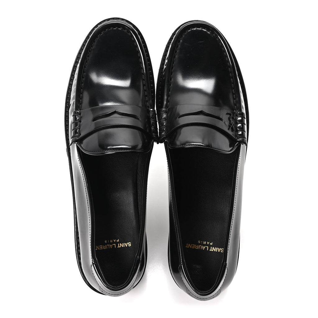 Saint Laurent Glazed Calfskin Men's Master Le Loafer 15 Moccasins 43 Black