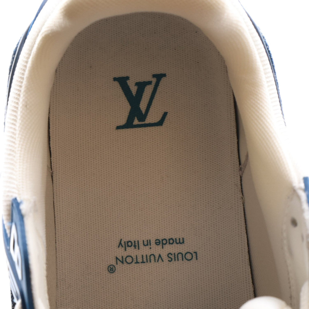 Louis Vuitton Calfskin Embossed Monogram Denim Women's LV Trainer Sneakers 40 Blue