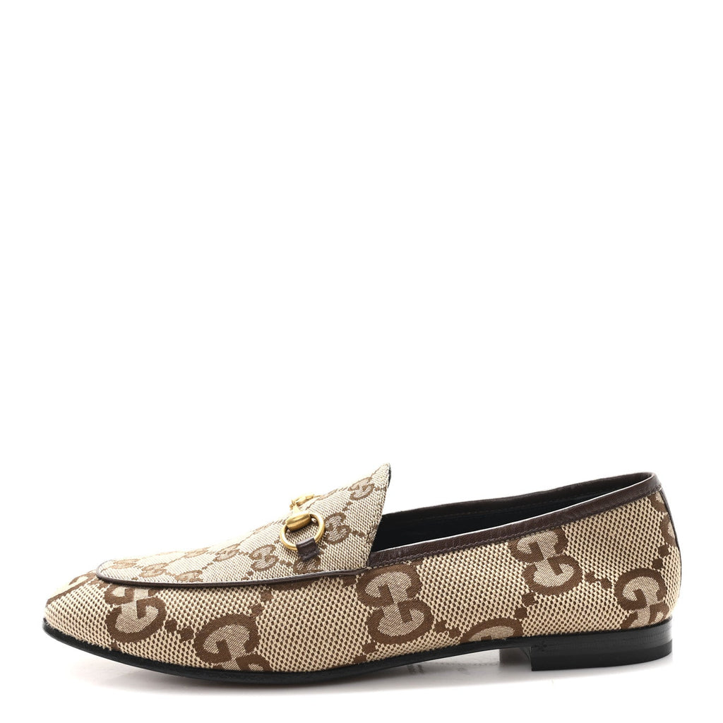 Gucci Monogram Jumbo GG Women's Horsebit Jordaan Loafers 40.5 Camel Ebony Beige