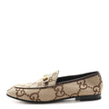Gucci Monogram Jumbo GG Women's Horsebit Jordaan Loafers 40.5 Camel Ebony Beige