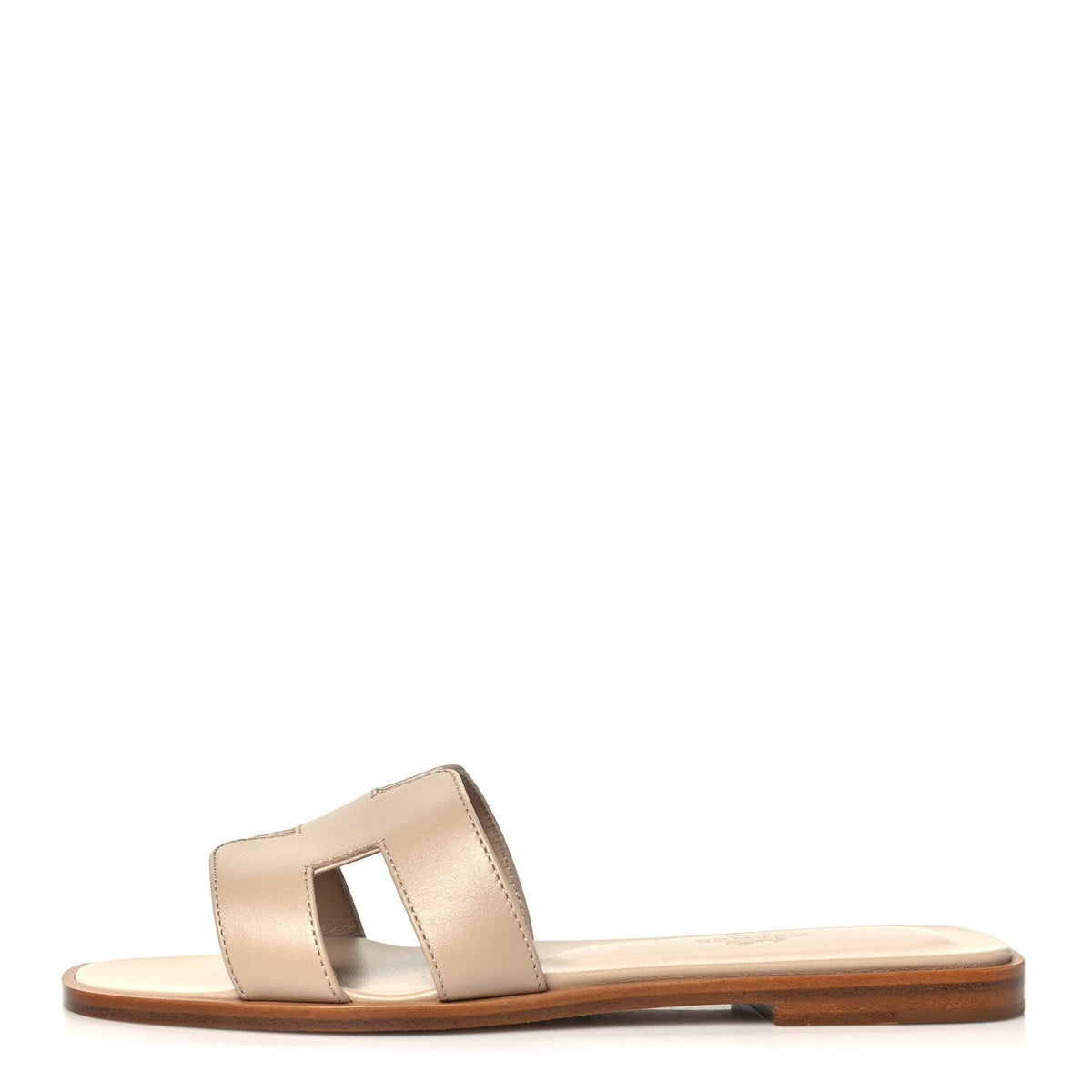 Hermes Box Calfskin Women's Oran Sandals 37.5 Beige Nude