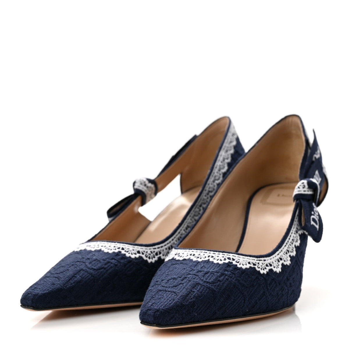Christian Dior Embroidered Cotton Lace Women's J'adior Pumps 39 Blue Ecru