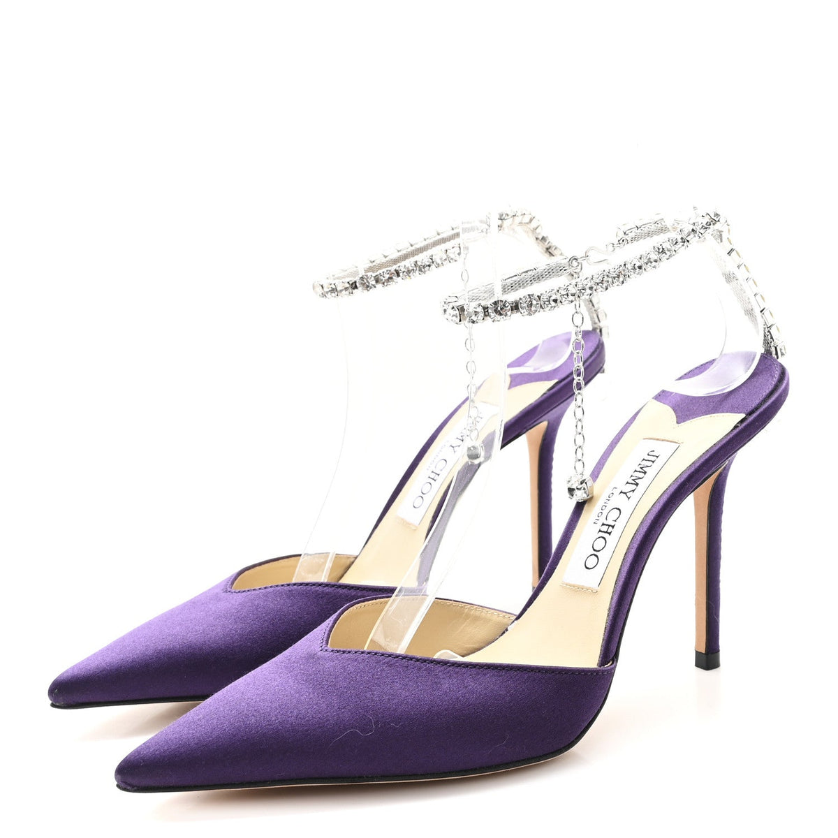 Jimmy Choo Satin Women's Crystal Saeda 100 Pumps 36.5 Cassis