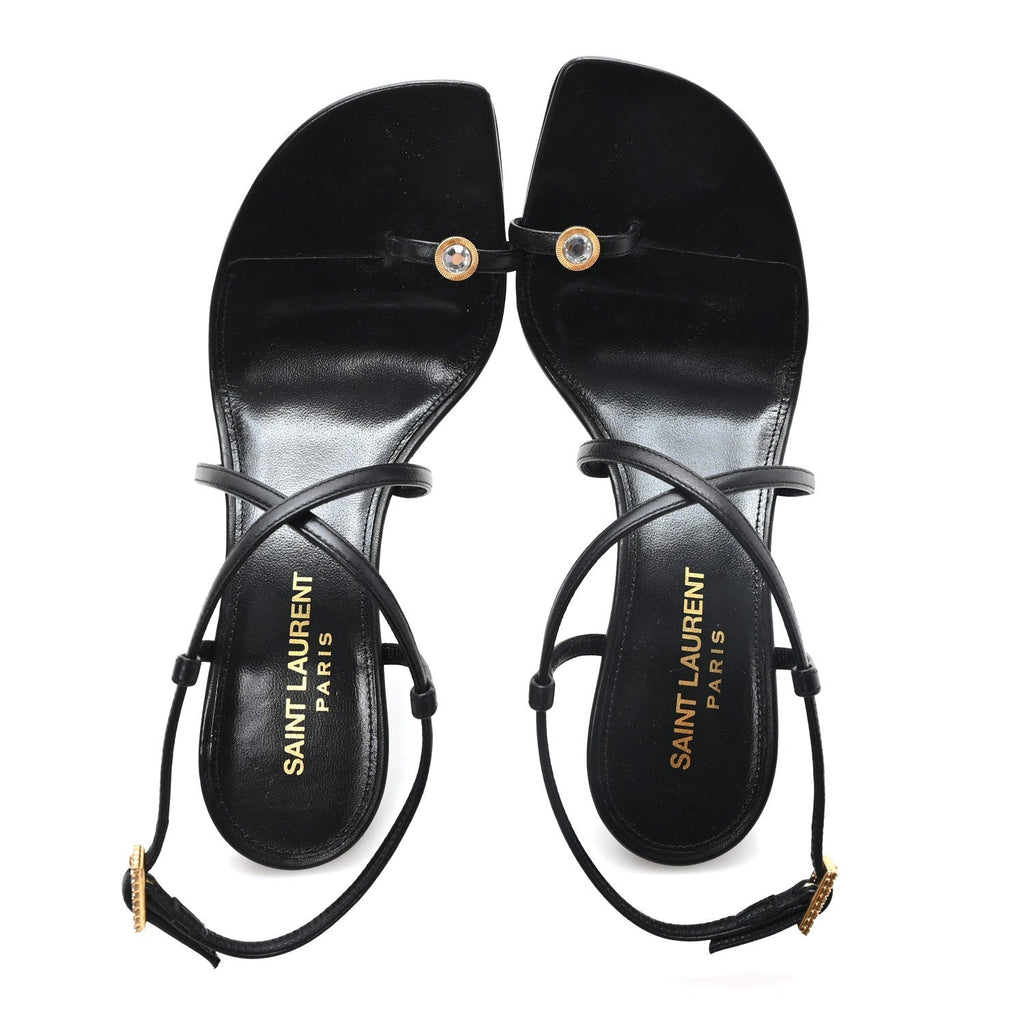 Saint Laurent Calfskin Women's Egado Date 110 Sandals 35 Black