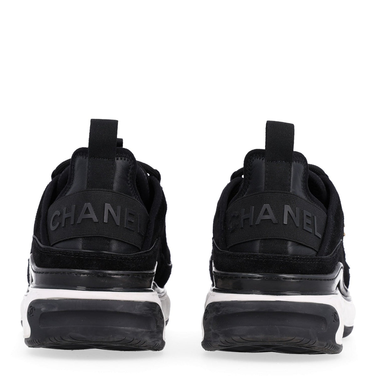 Chanel Suede Calfskin Nylon Grosgrain CC Women's Sneakers Black