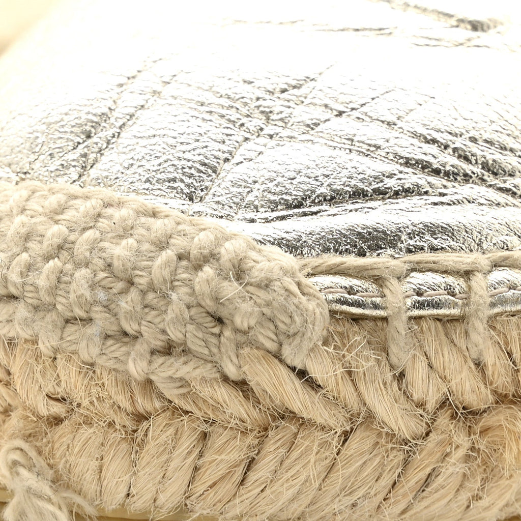 Saint Laurent Metallic Lambskin Women's Monogram Espadrilles 38 Platino