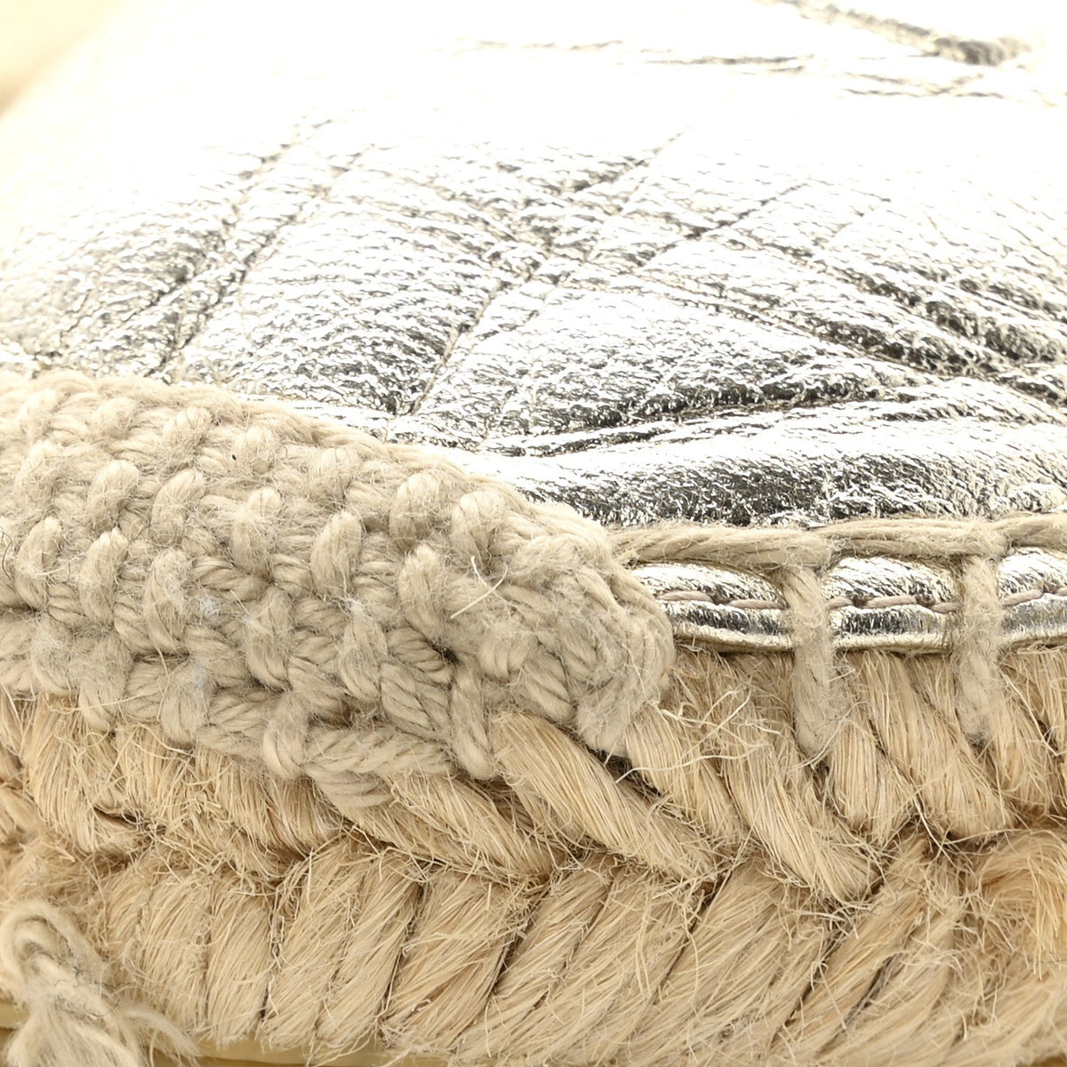 Saint Laurent Metallic Lambskin Women's Monogram Espadrilles 38 Platino