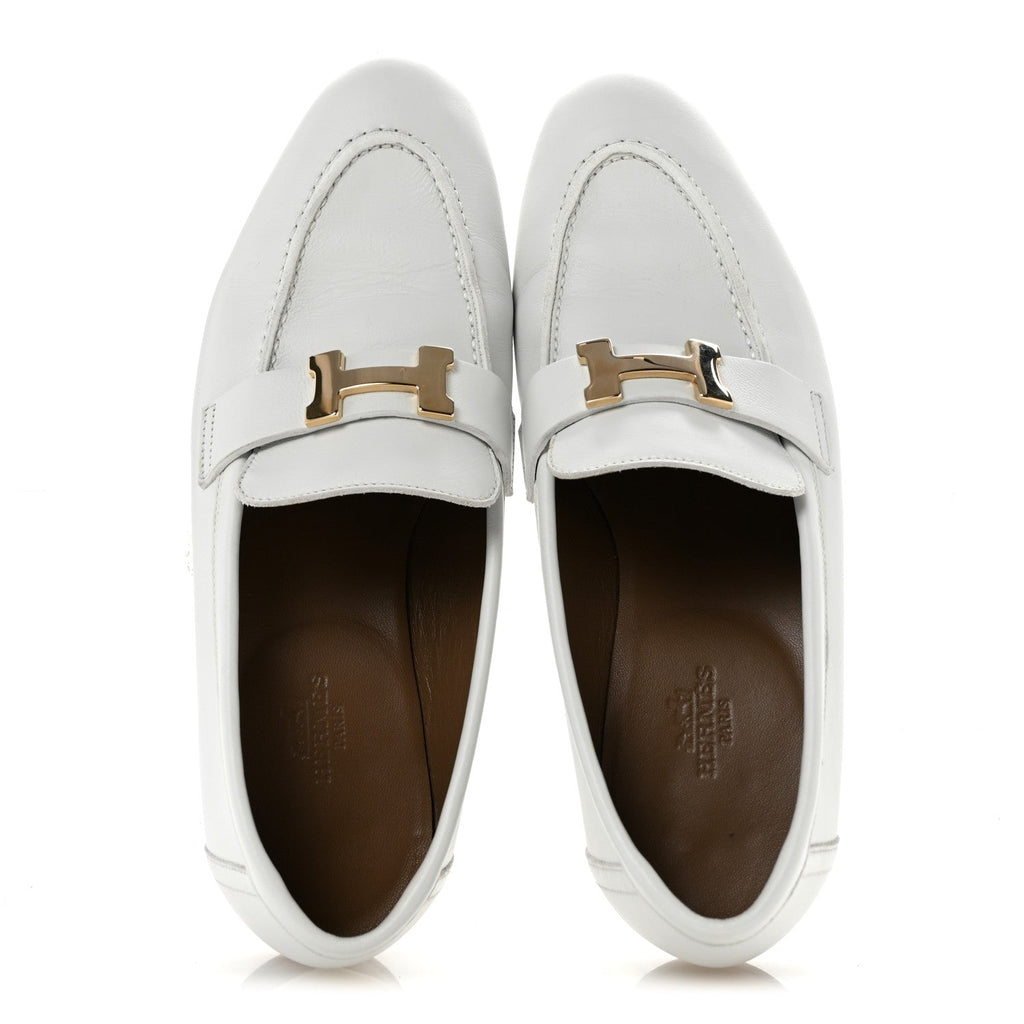 Hermès Goatskin Women's Paris Loafers 38 Beige Glaise