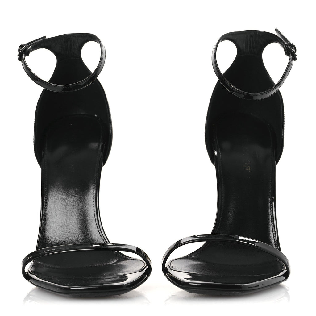 Saint Laurent Patent Calfskin Women's Opyum 110 Sandals 40.5 Black Gold