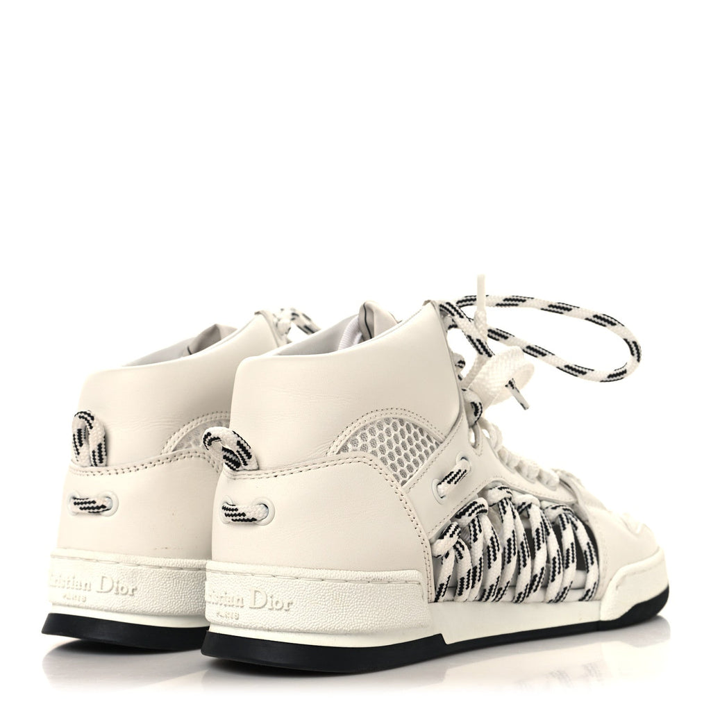 Christian Dior Calfskin Mesh Cutout Women's High Top Sneakers 35 Black White