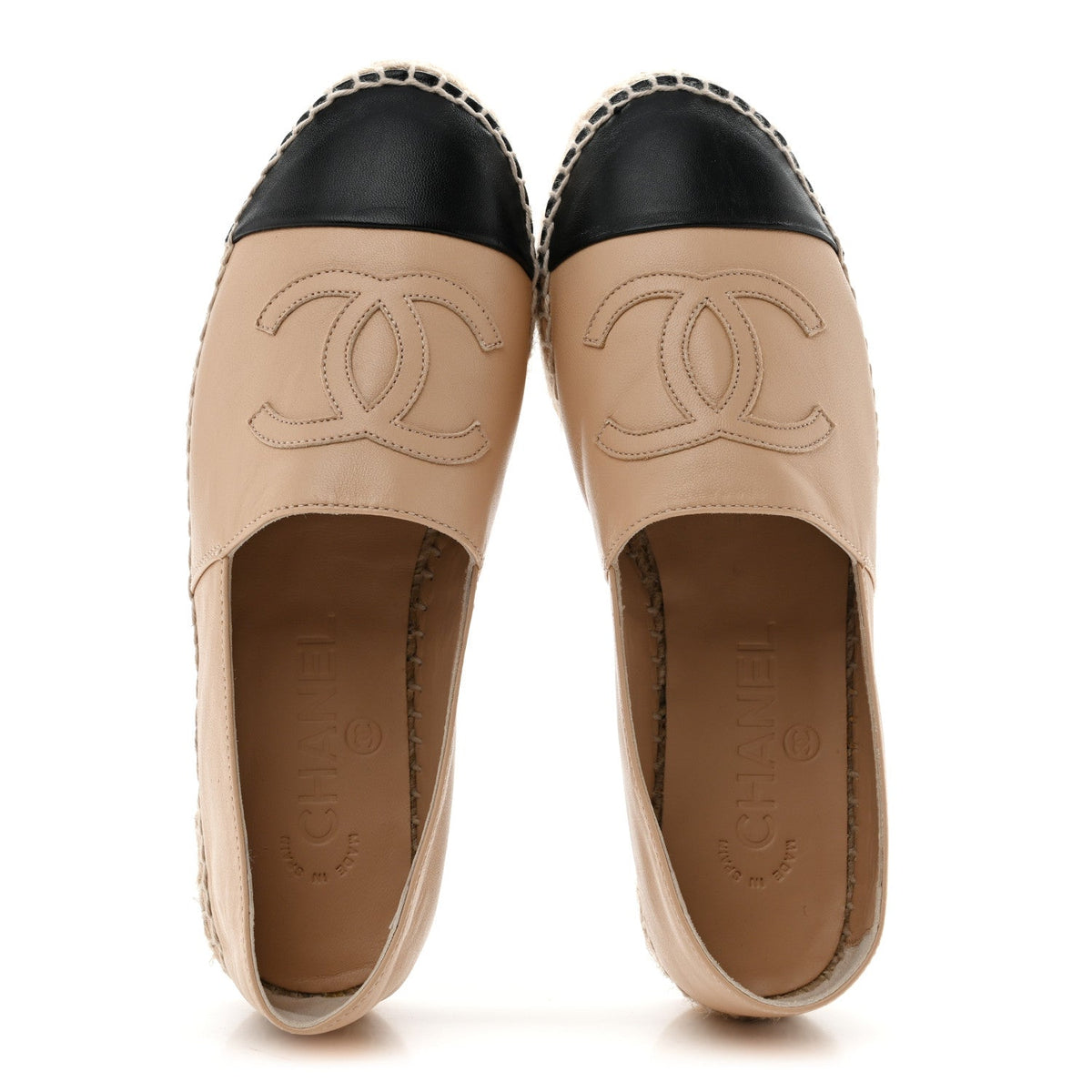 Chanel Lambskin Women's CC Espadrilles 35 Beige Black
