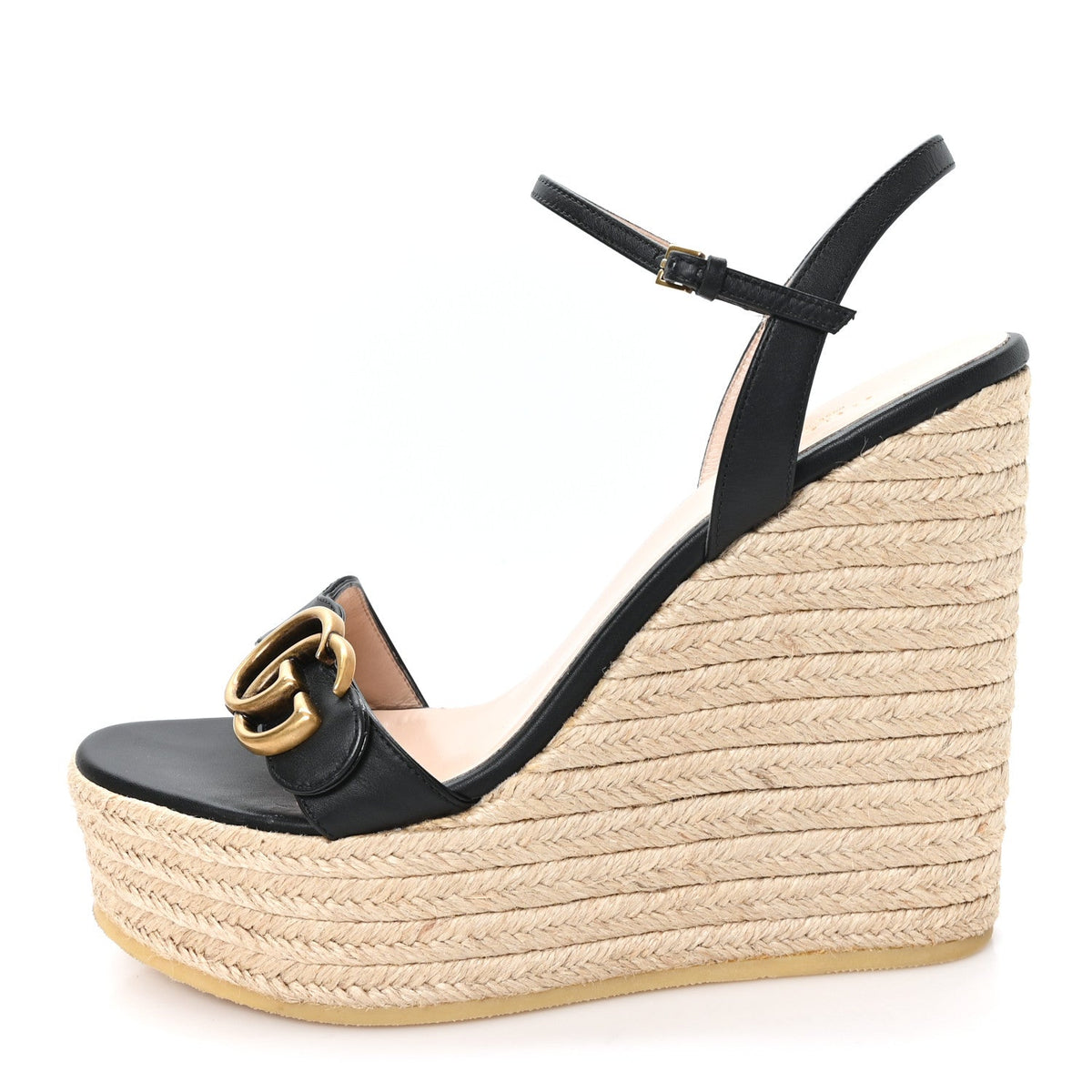 Gucci Nappa Matelasse Women's GG Marmont 45/130mm Espadrille Wedges 39.5 Black