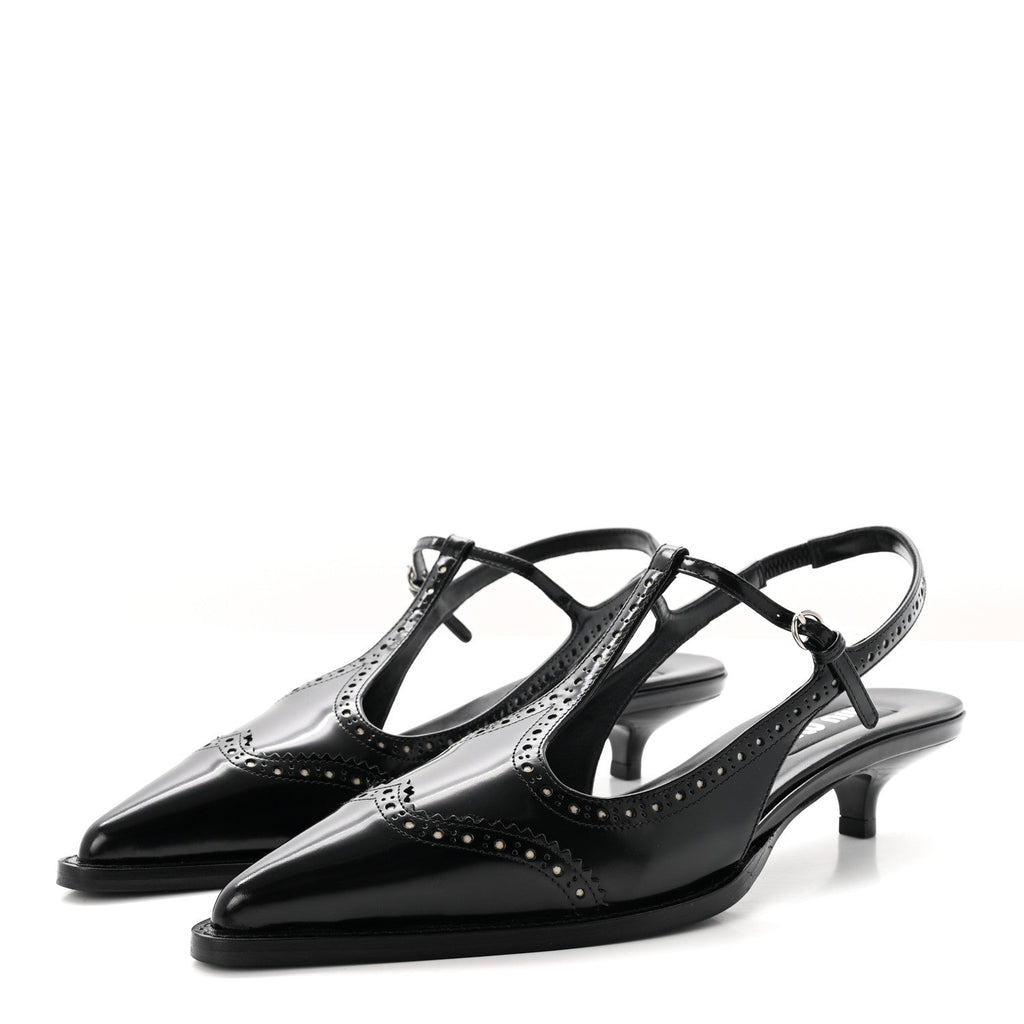 Miu Miu Calfskin Women's Brogue Slingback Pumps 39 Black