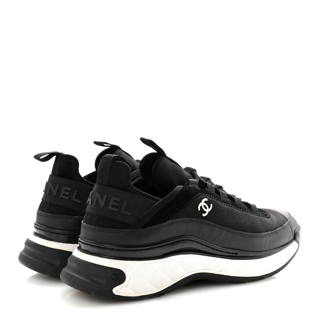 Chanel Velvet Calfskin Mixed Fibers Men's CC Sneakers 41 Black