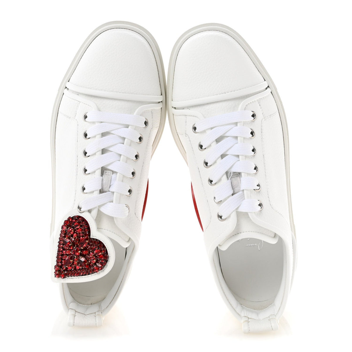 Christian Louboutin Calfskin Men's Adolon Junior Heart Low Top Sneakers 43 White
