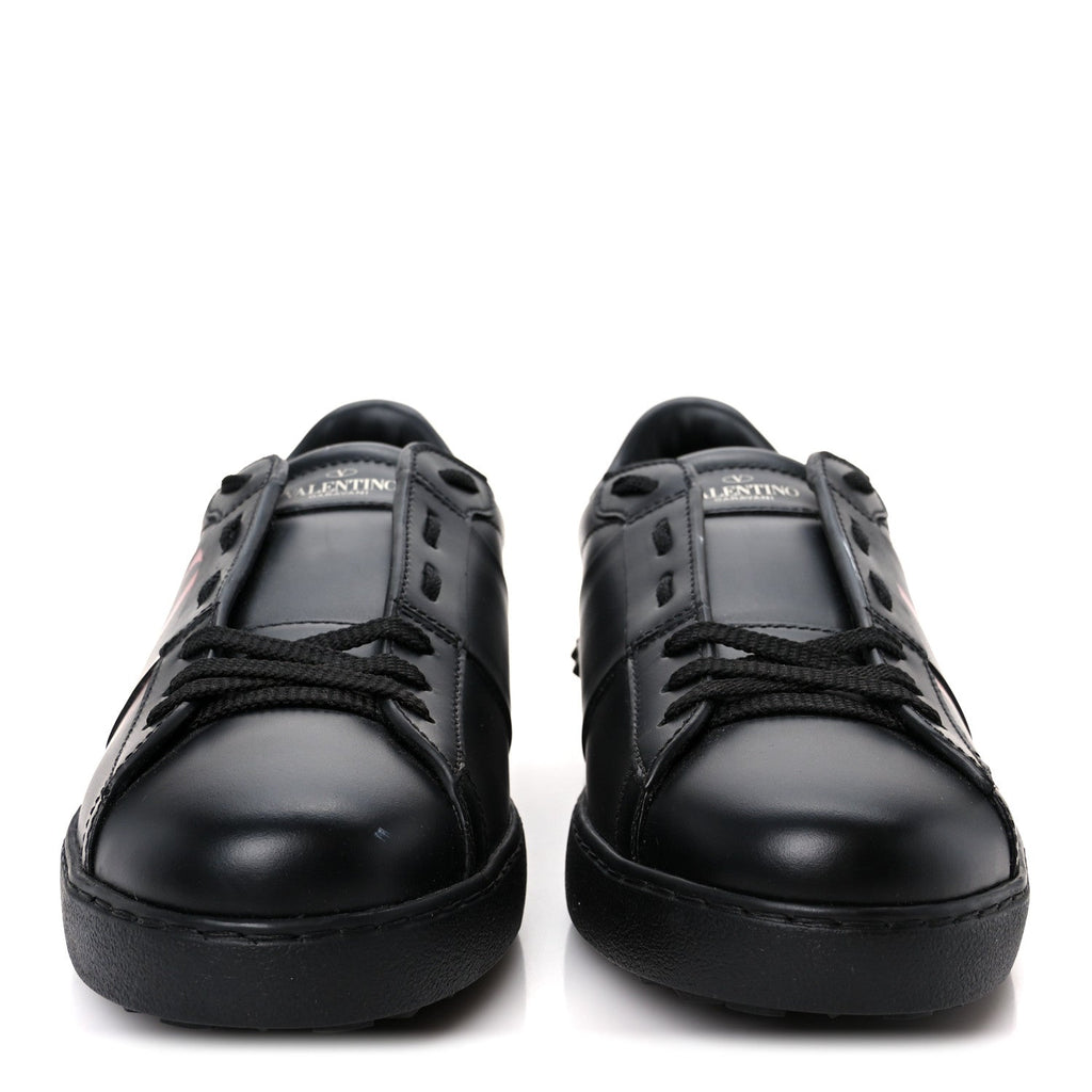 Valentino Garavani Calfskin Men's Rockstud VLTN Open Sneakers 41 Black Red