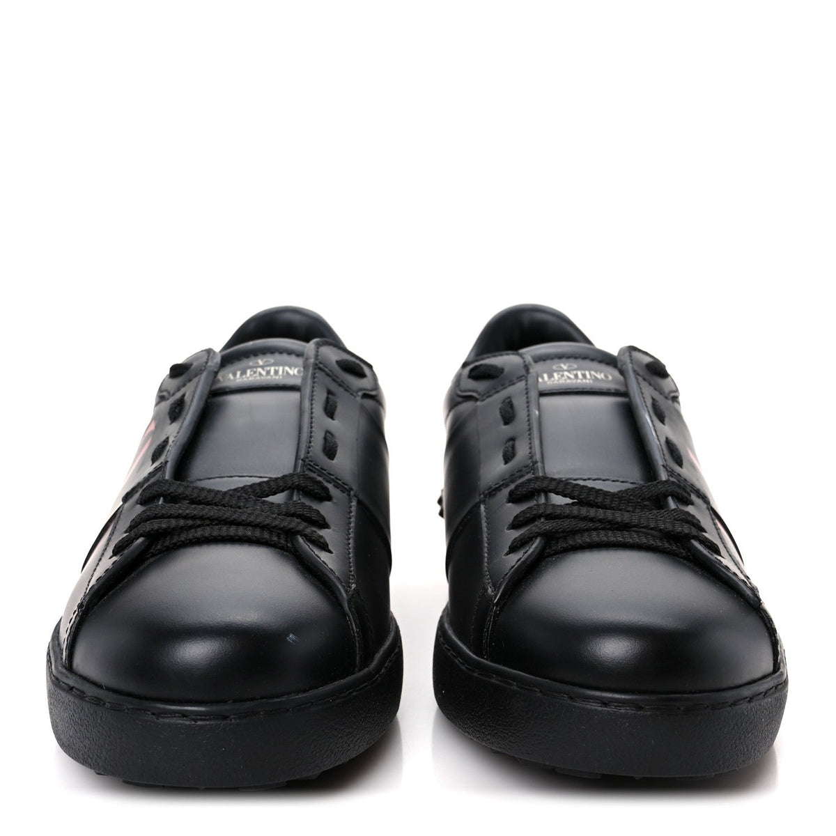 Valentino Garavani Calfskin Men's Rockstud VLTN Open Sneakers 41 Black Red