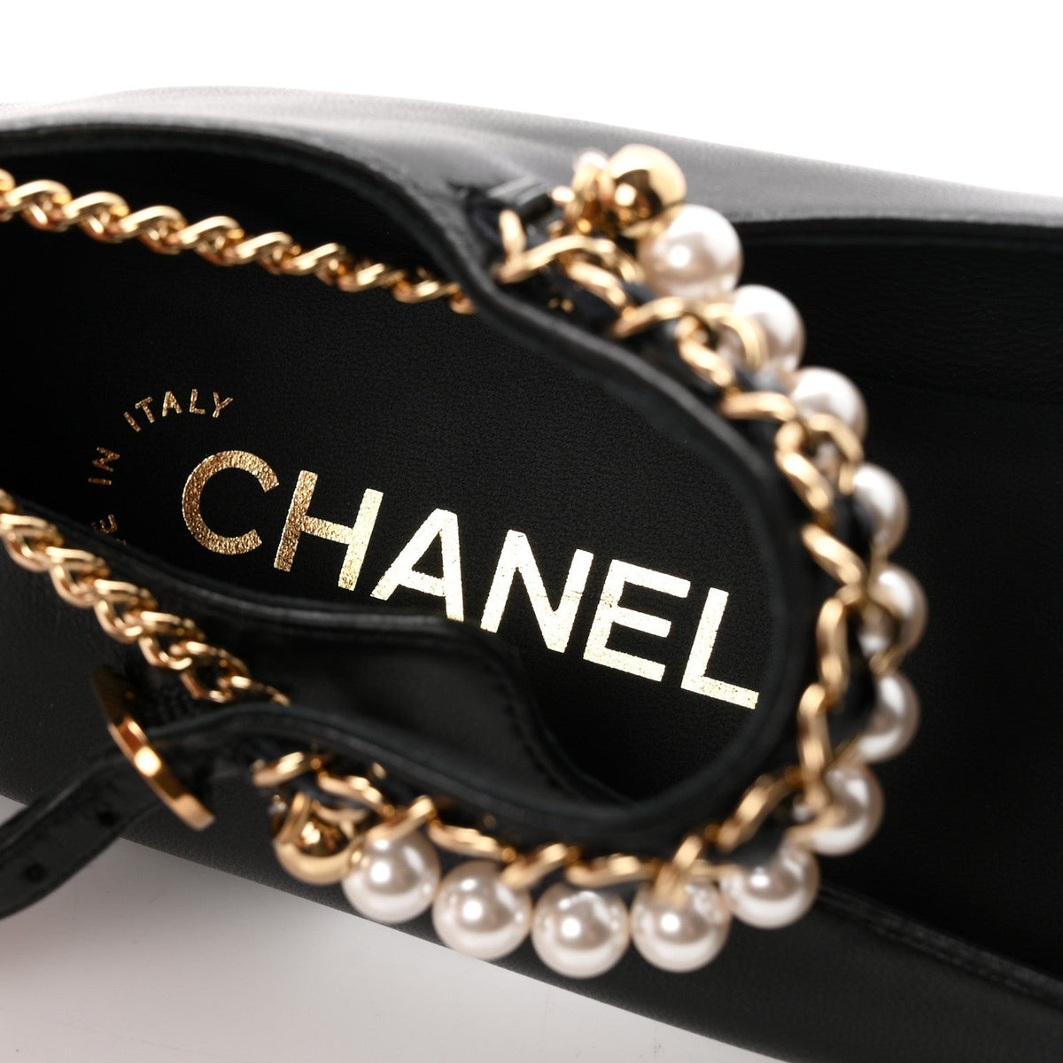 Chanel Pearl Cap Toe Chain Women's Ballerina Flats