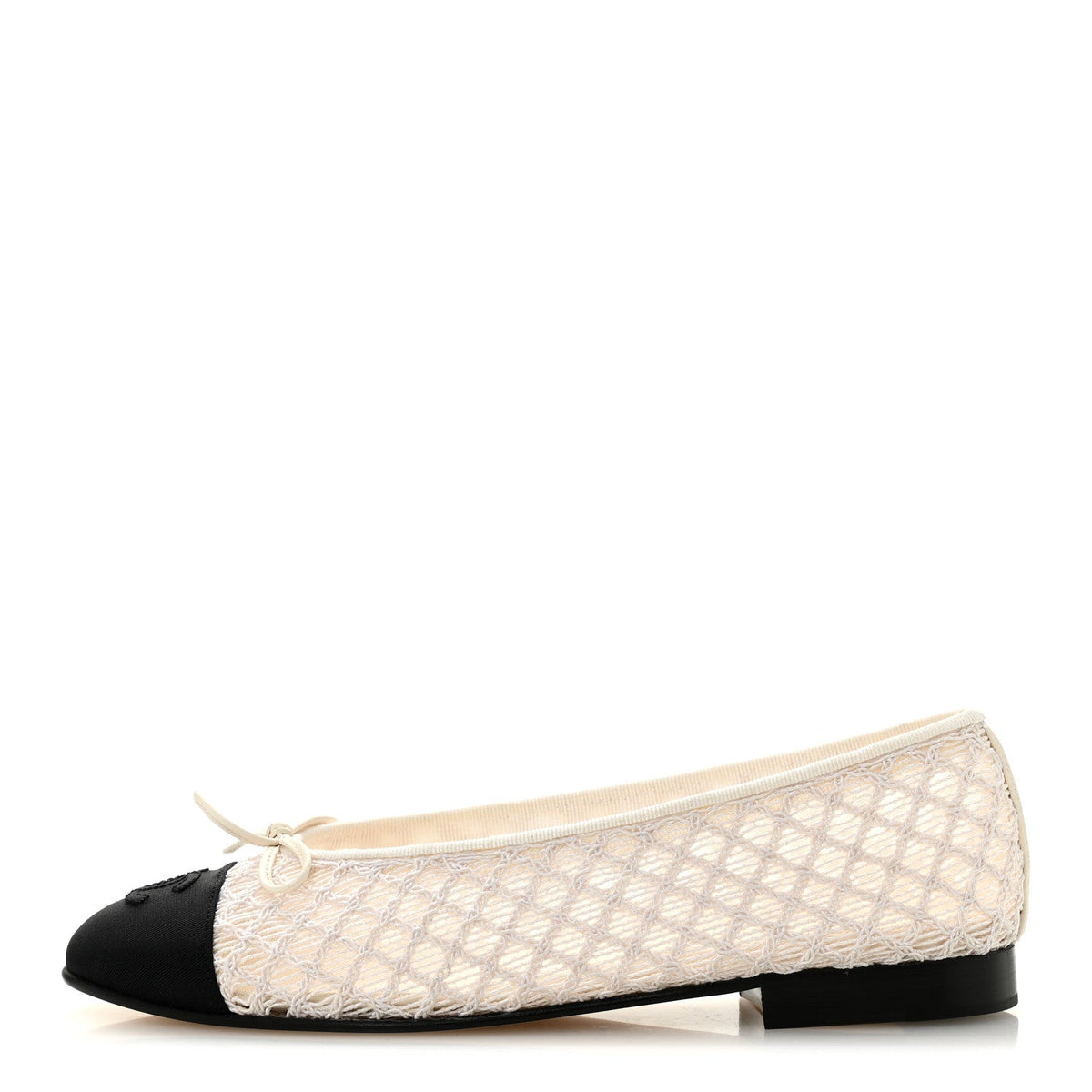 Embroidered Grosgrain Cap Toe Ballerina Flats White Black