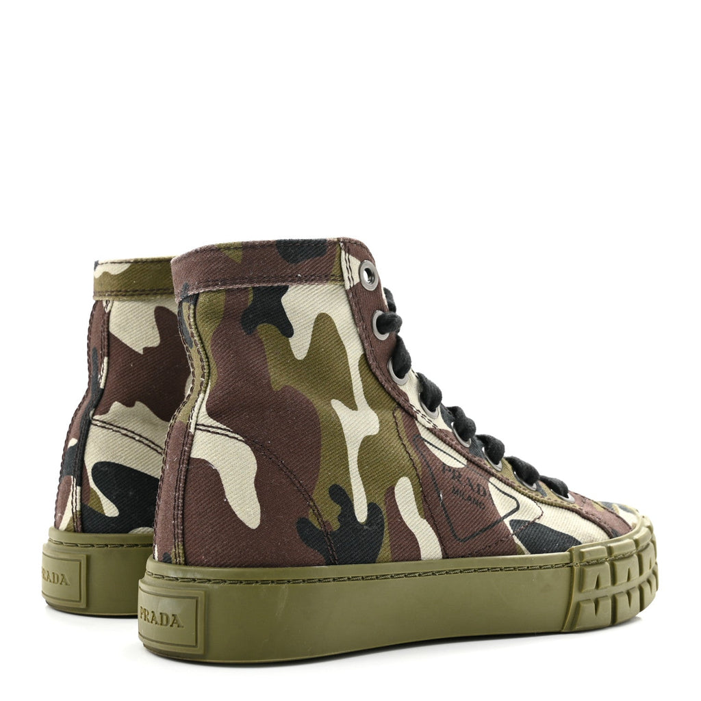 Prada Denim Women's Triangle Logo Camo Sneakers 35 Militare