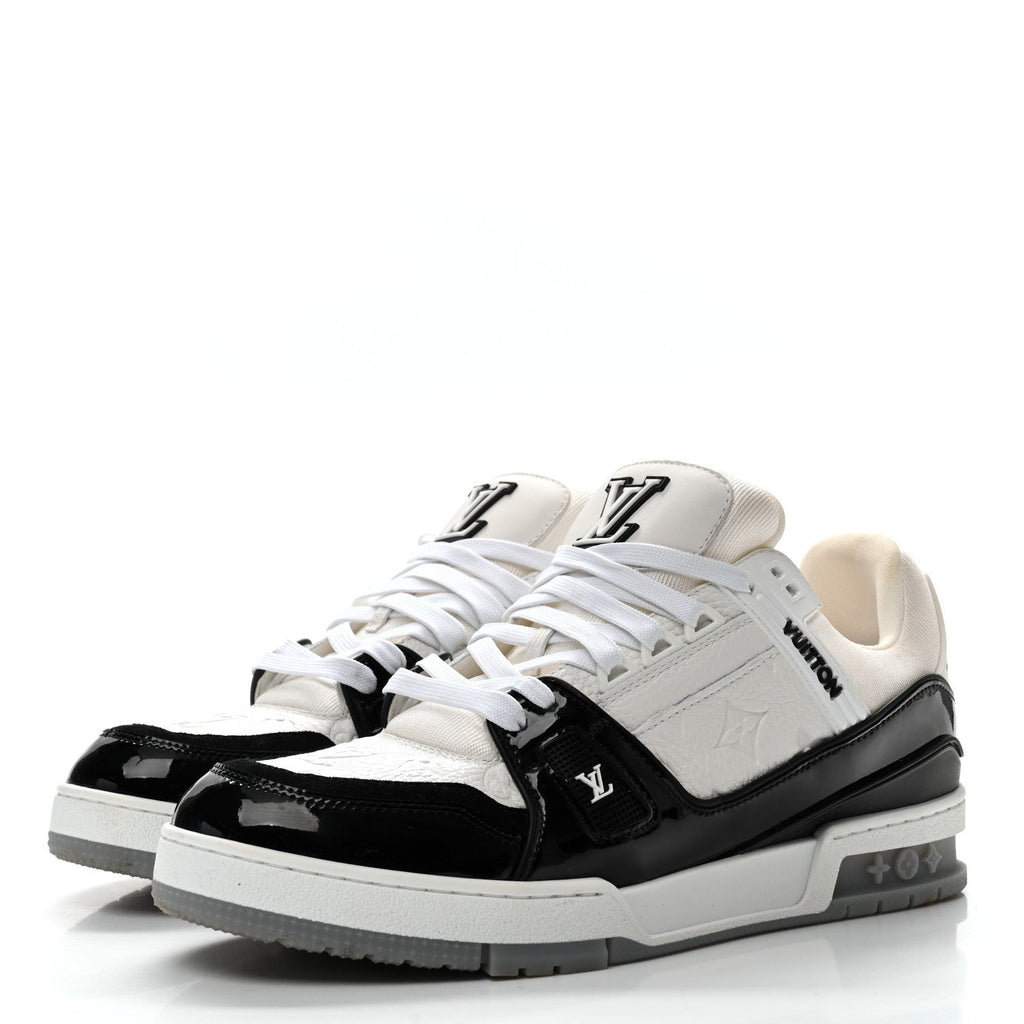 Louis Vuitton Calfskin Patent Men's LV Trainer Sneakers 9 White Black