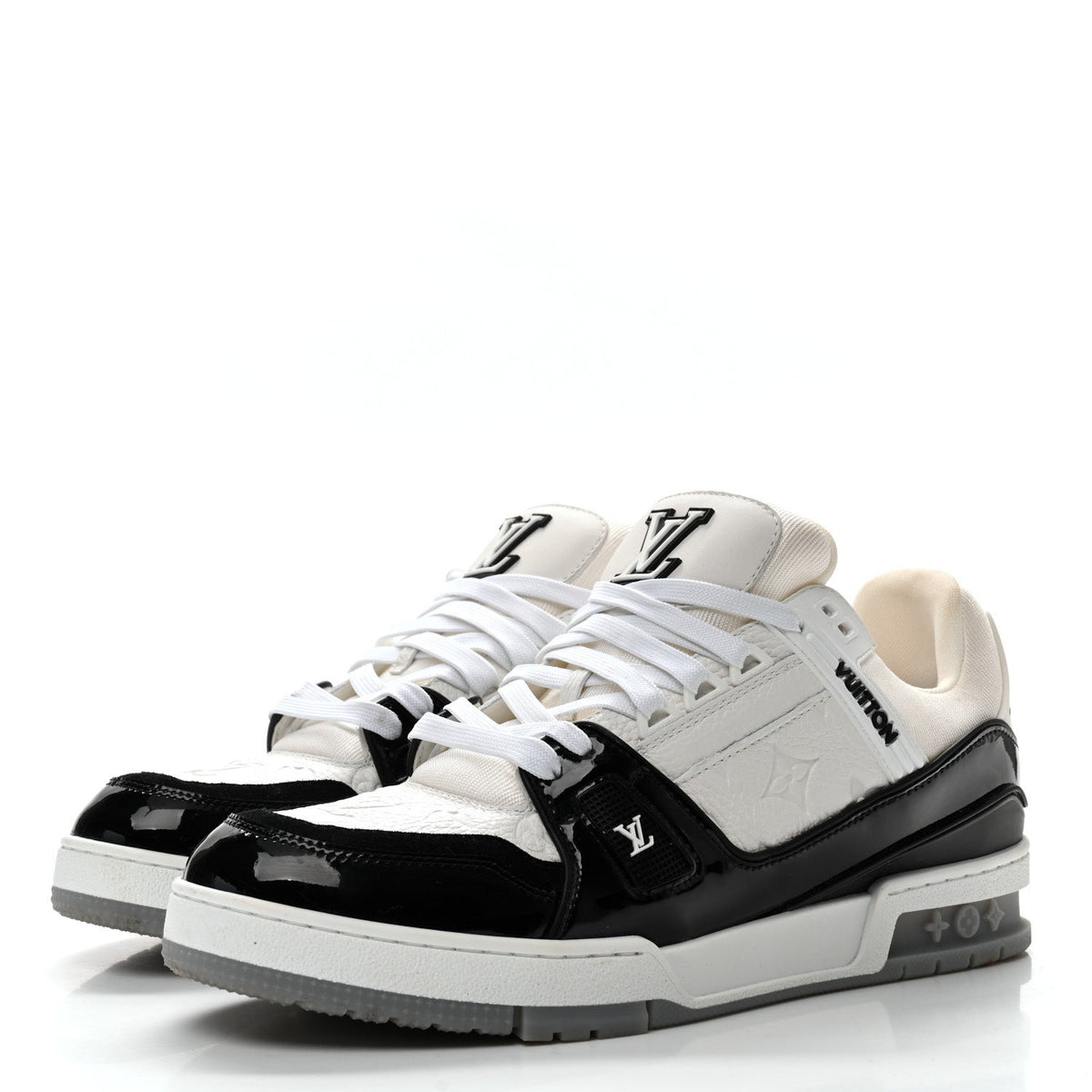Louis Vuitton Calfskin Patent Men's LV Trainer Sneakers 9 White Black
