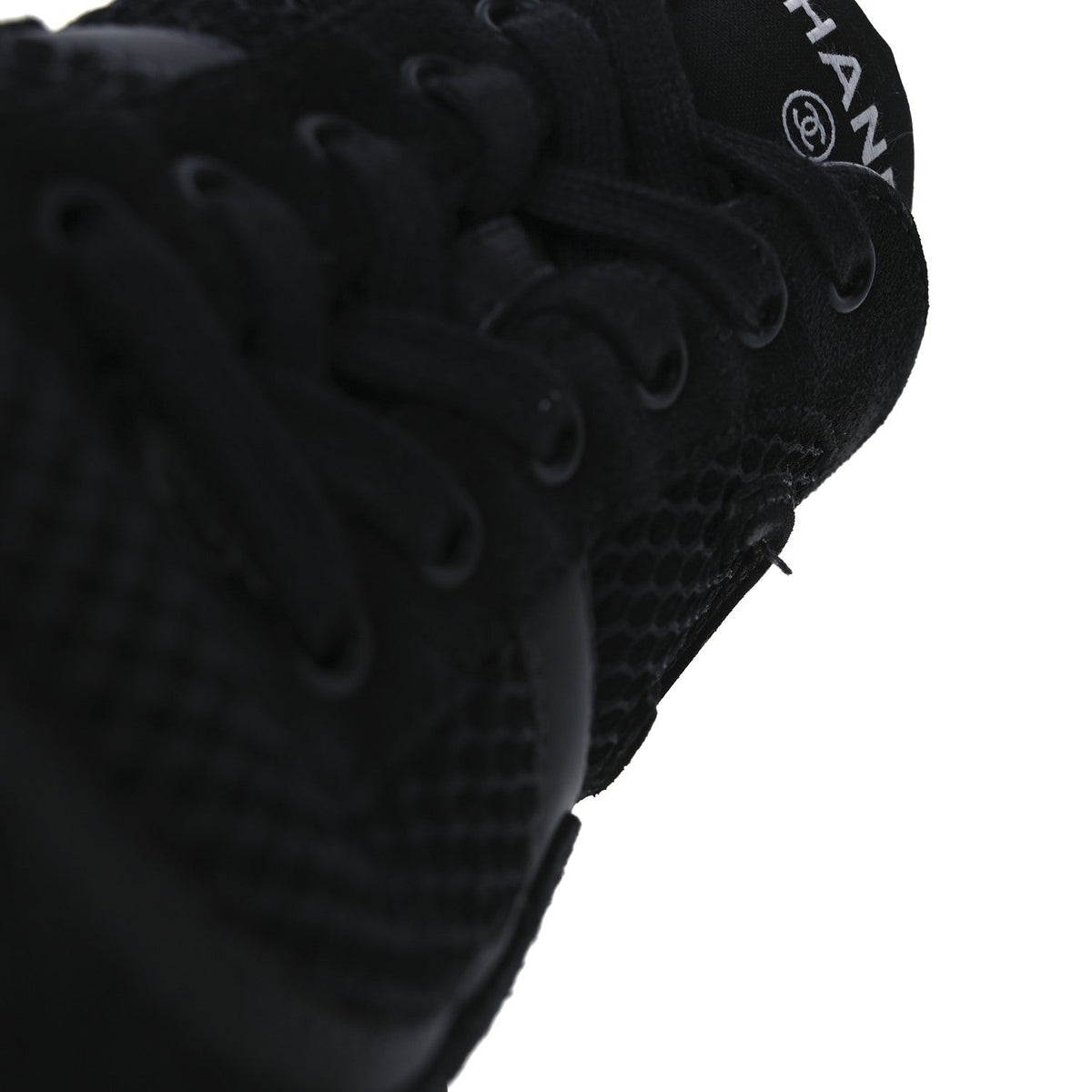 Chanel Calfskin Mesh Lycra Suede Women's Logo Sneakers 40 Black
