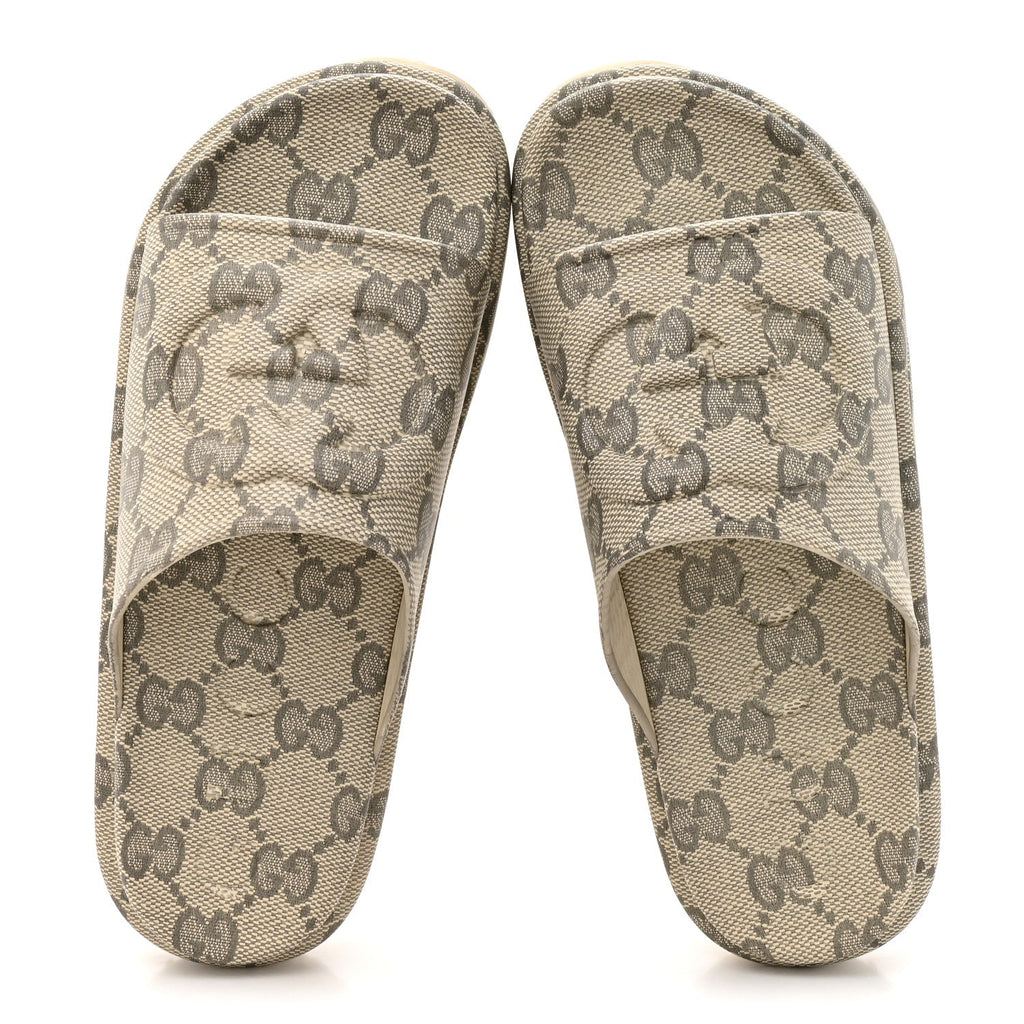 Gucci Canvas Rubber Men's Interlocking G Platform 42mm Slide Sandals 10 Beige Ebony