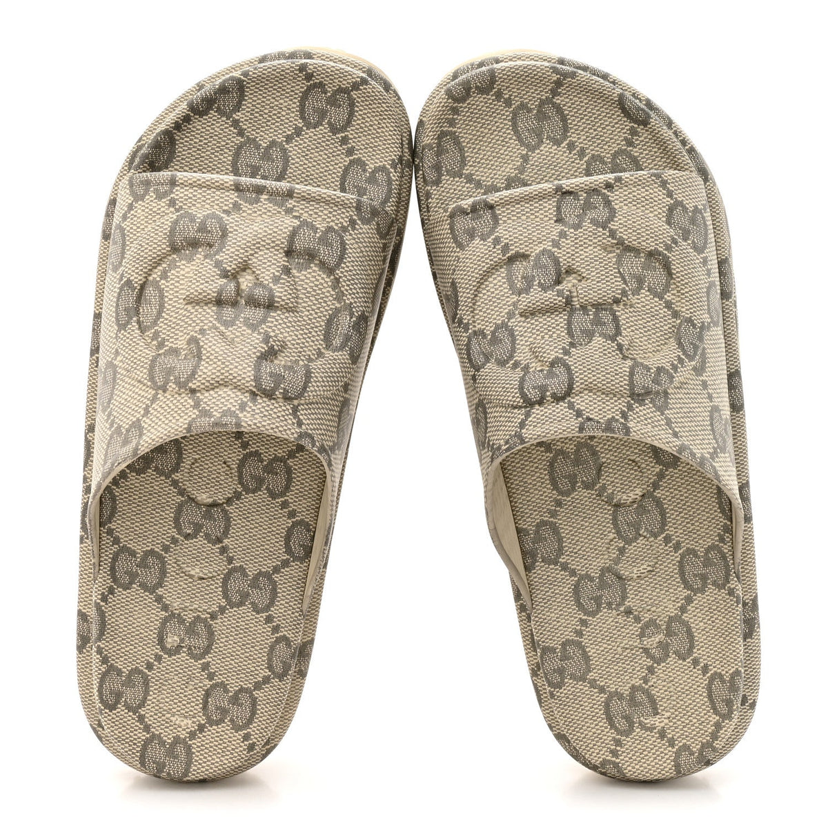 Gucci Canvas Rubber Men's Interlocking G Platform 42mm Slide Sandals 10 Beige Ebony