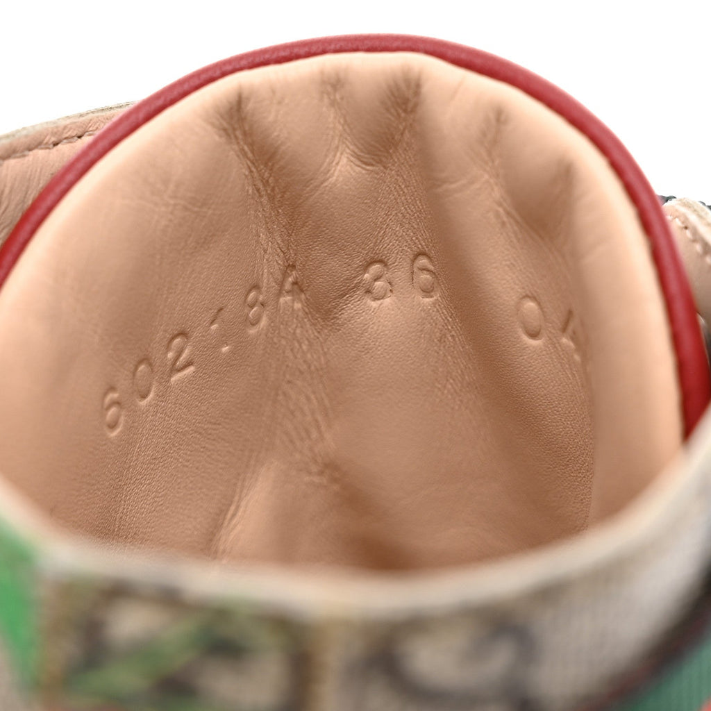 Gucci GG Supreme Monogram Flora Women's Lace Up Combat Ankle Boots 36 Beige Multicolor Red