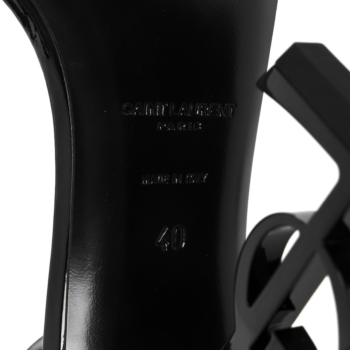 Saint Laurent Patent Calfskin Women's Opyum 110 Sandals 40 Black